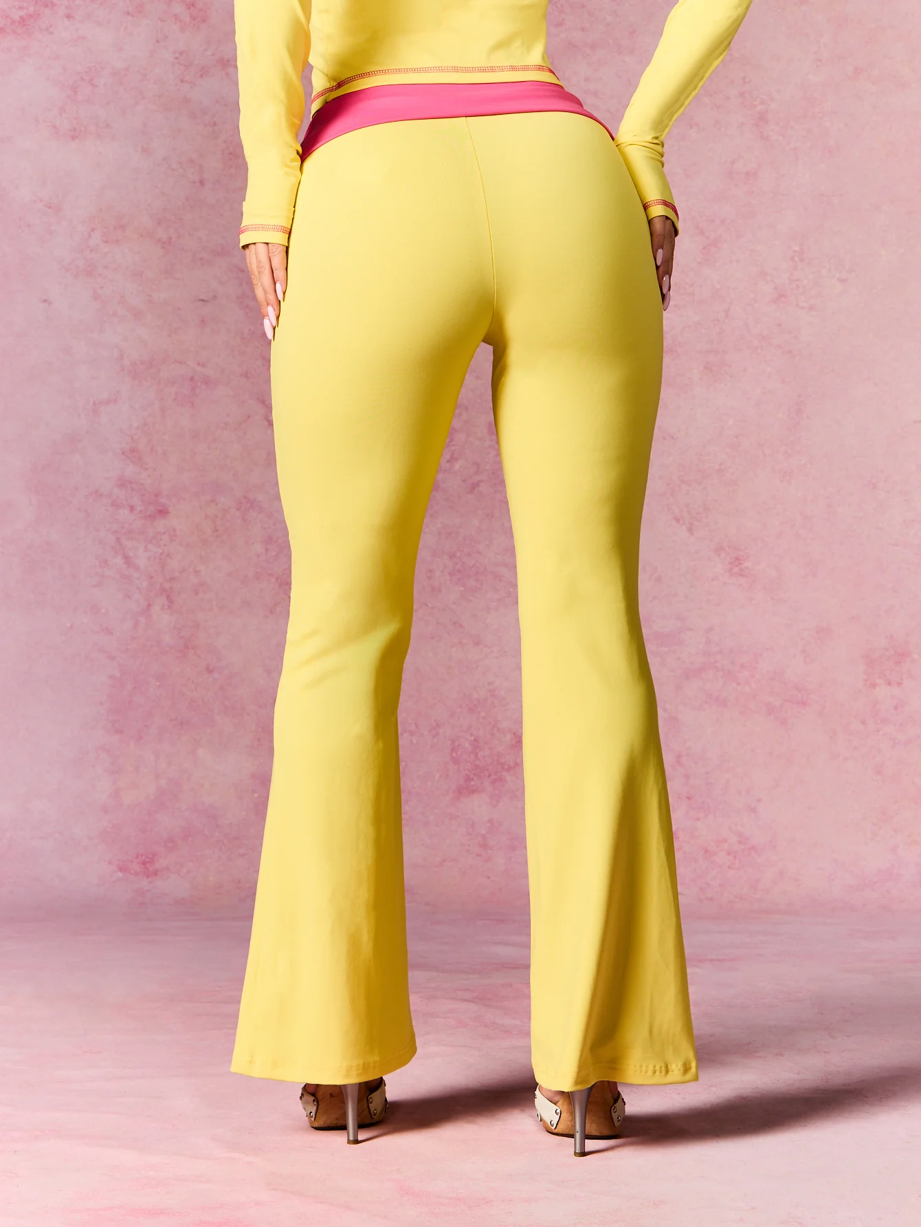 Foldover Flare Leggings with Contrast Waistband - Image 2