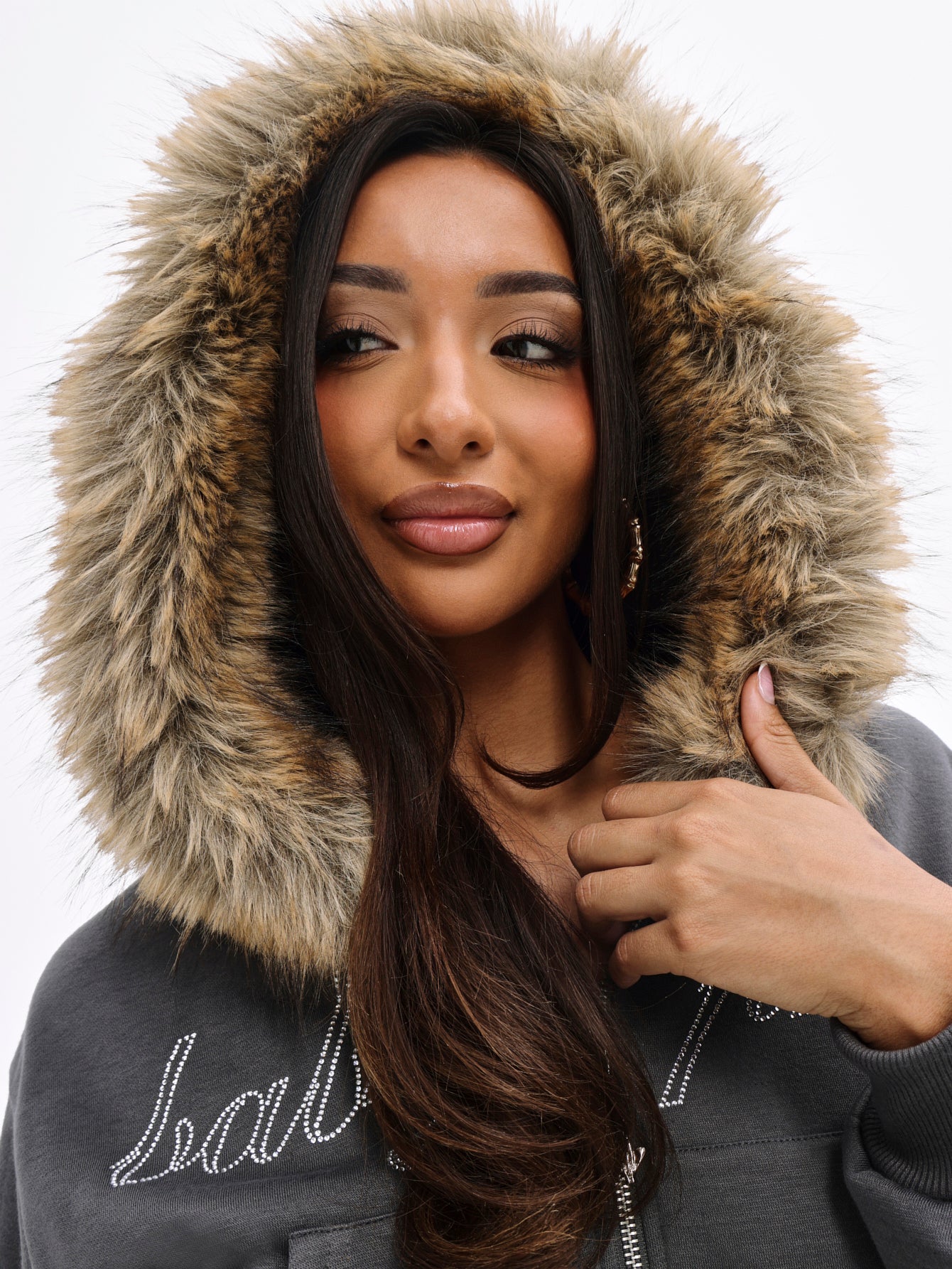 Fur Trim Zip Up Hoodie - Image 6
