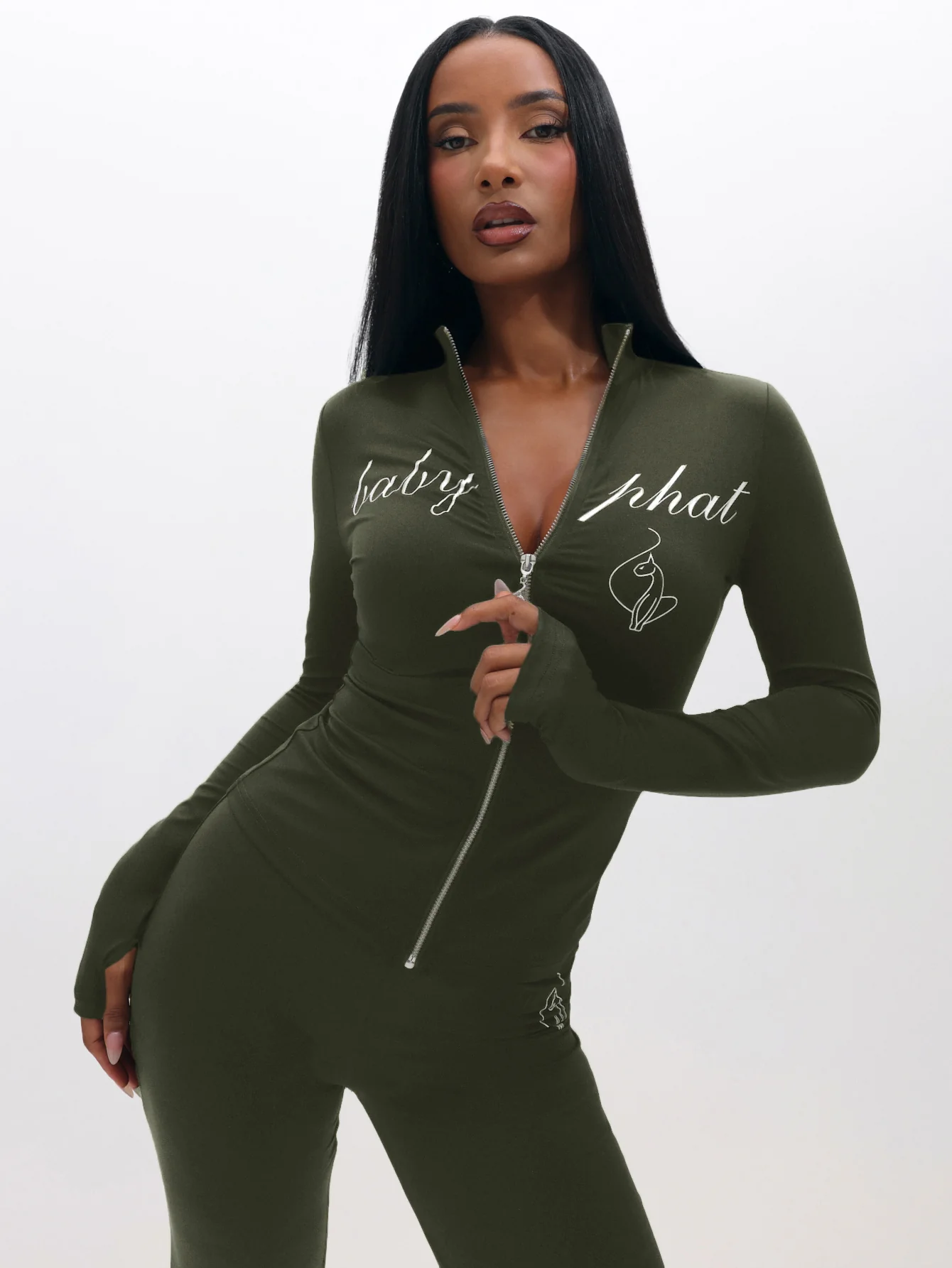 Long Sleeve High Neck Zip Up Top