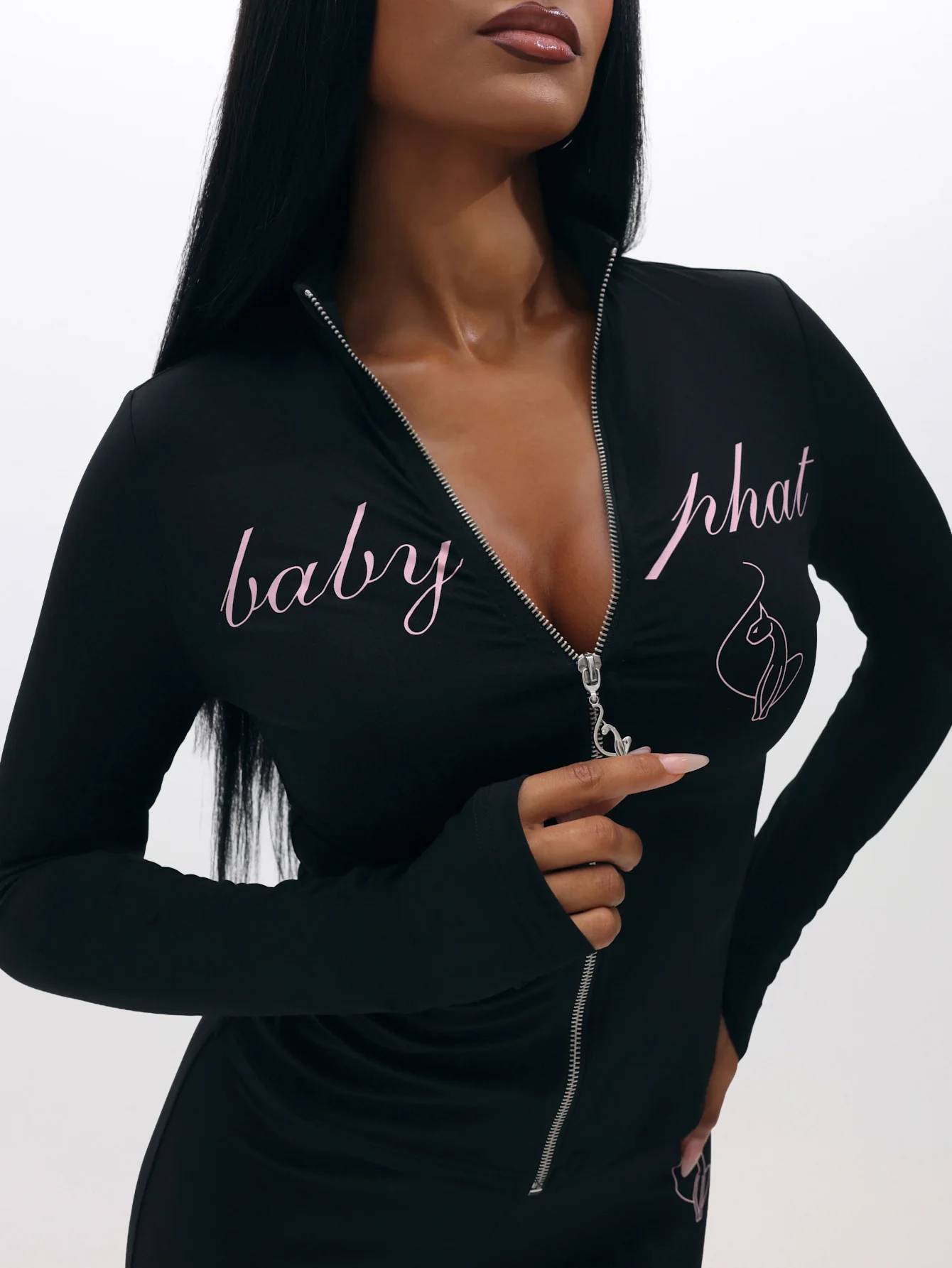 Long Sleeve High Neck Zip Up Top - Image 4