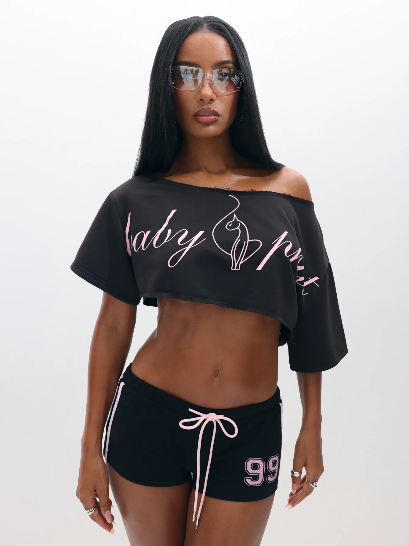 One Shoulder Cropped Sweat Top - Image 2