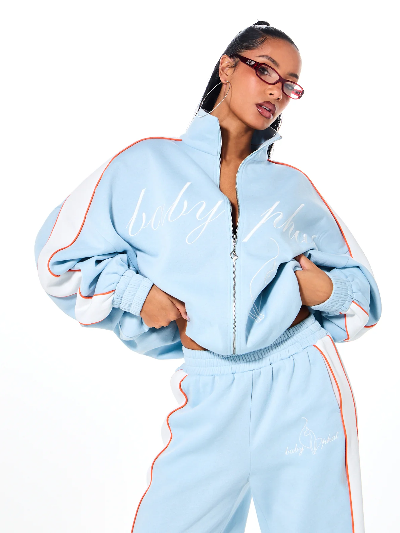 Oversized Funnel Neck Velour Zip Up