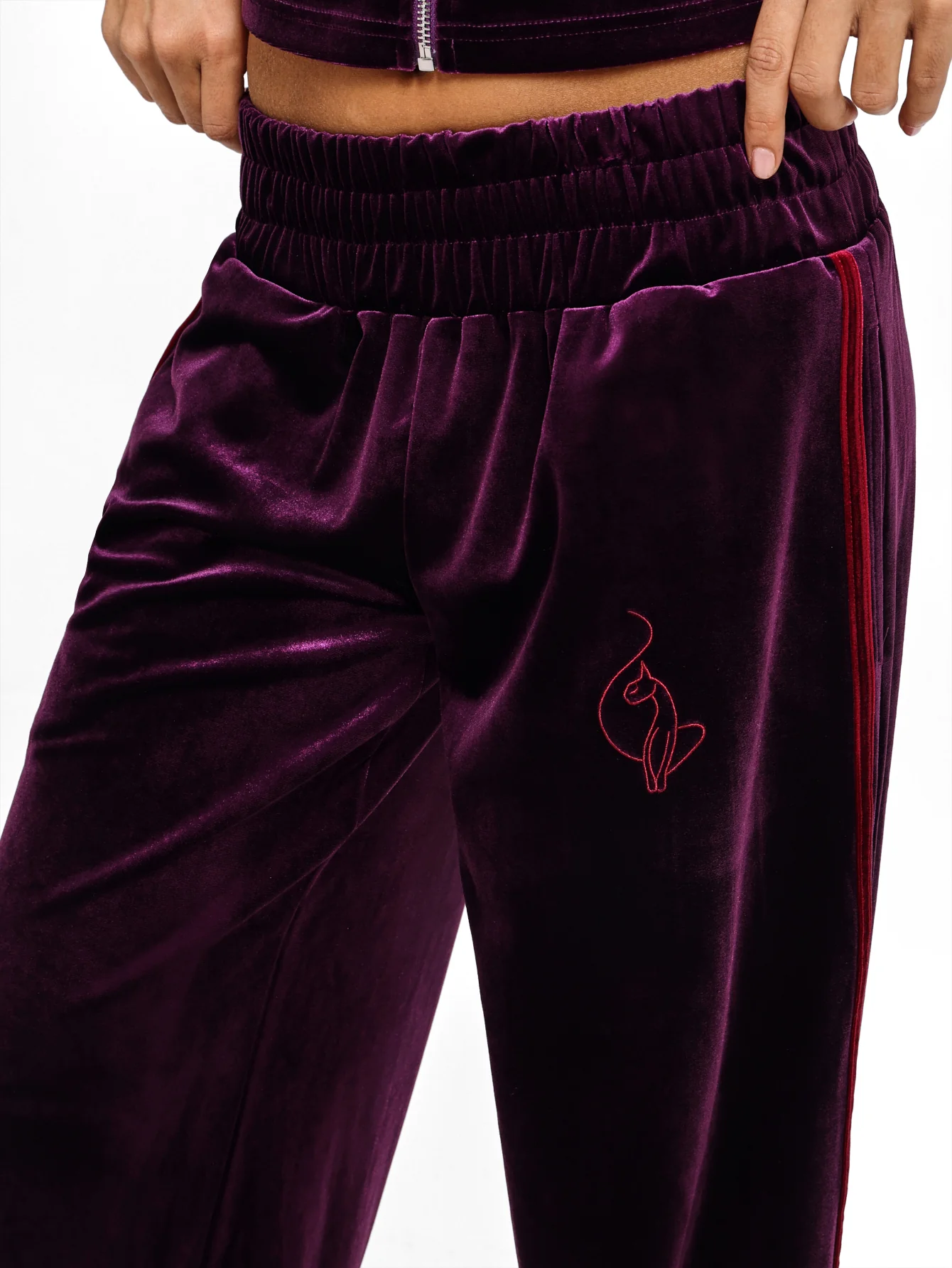 Velour Wide Leg Track Pants - Image 16