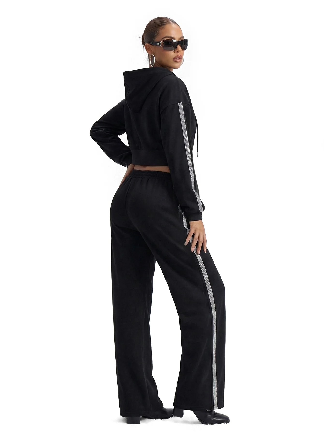 Wide Leg Jogger With Rhinestone Trim - Image 4